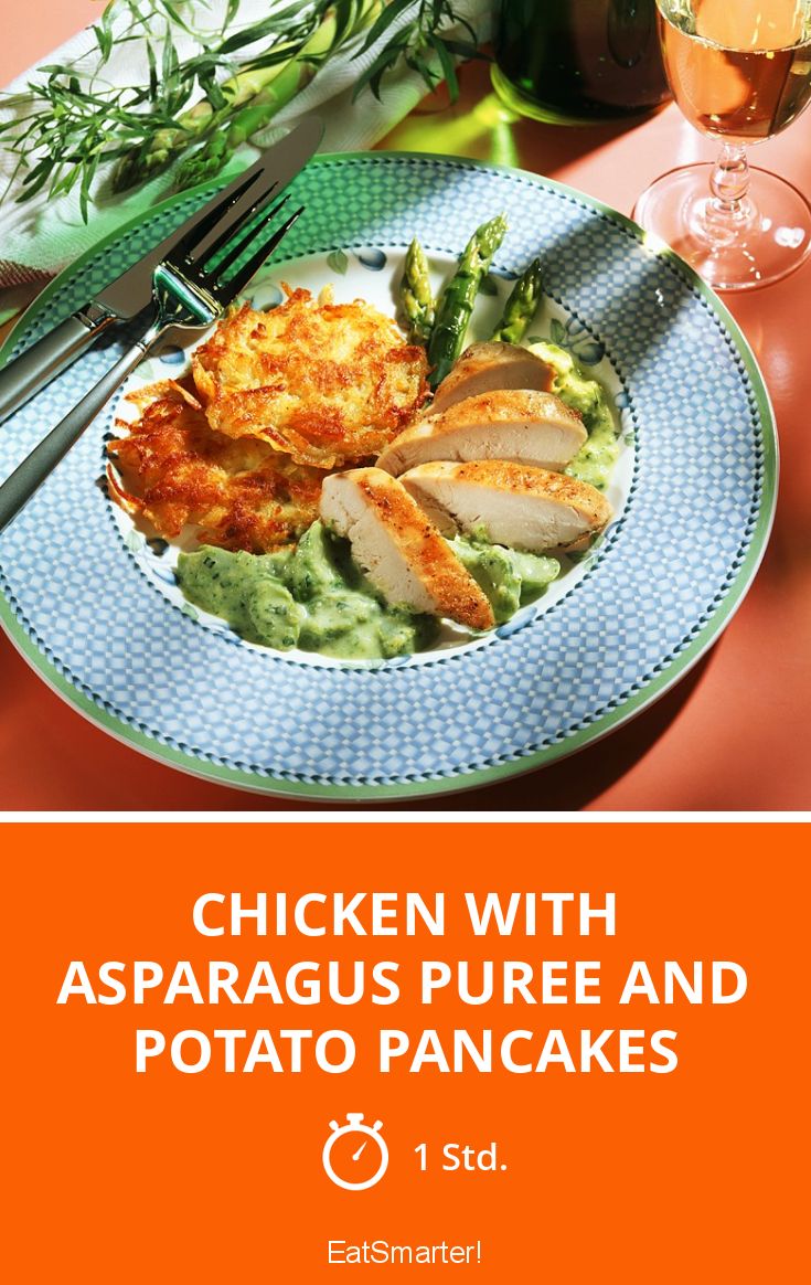 Chicken With Asparagus Puree And Potato Pancakes